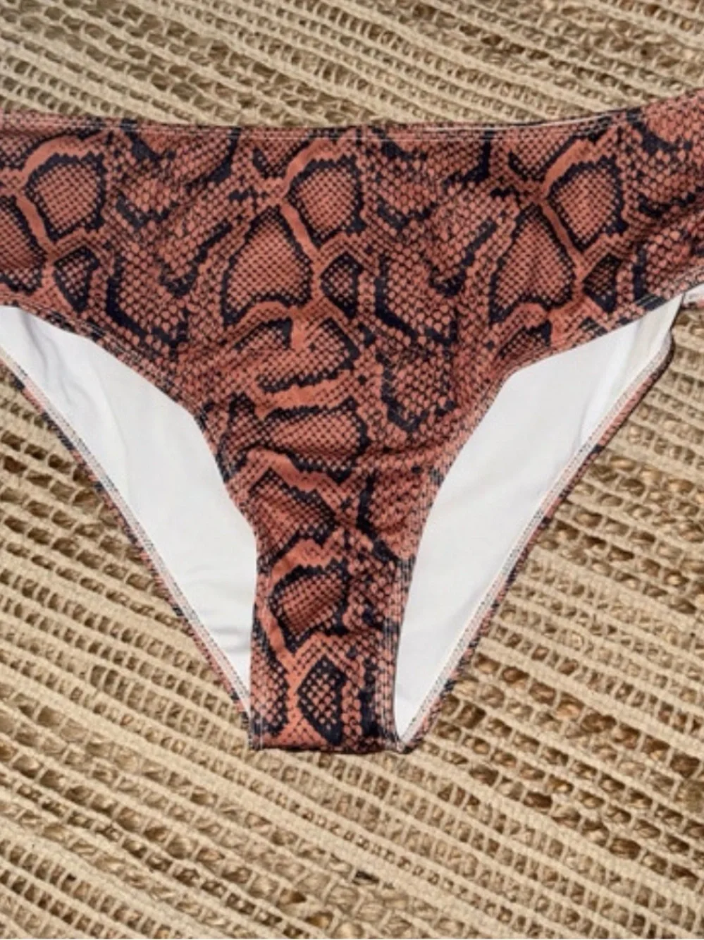 Snake Print High-Waist Bikini Set - Brown & Black size 4X